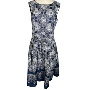 Robbie Bee Navy & White Floral Sleeveless Midi Dress